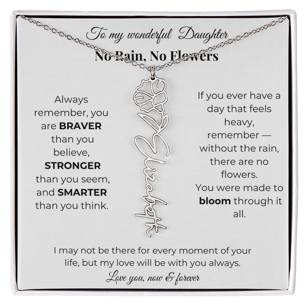 Daughter Gift Birth Flower Name Necklace with Message Card