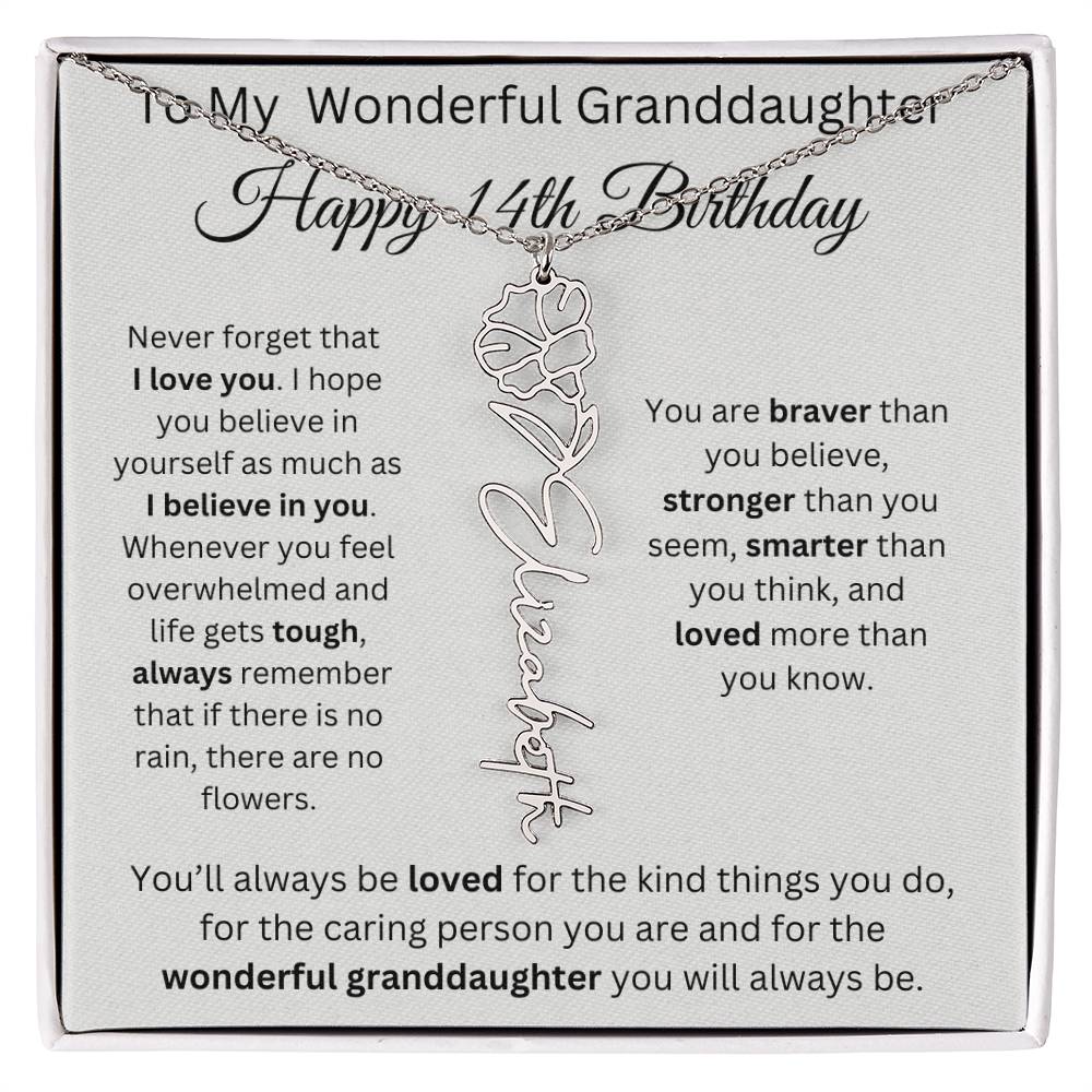 To My Wonderful Granddaughter - Happy 14th Birthday - Flower Name Necklace