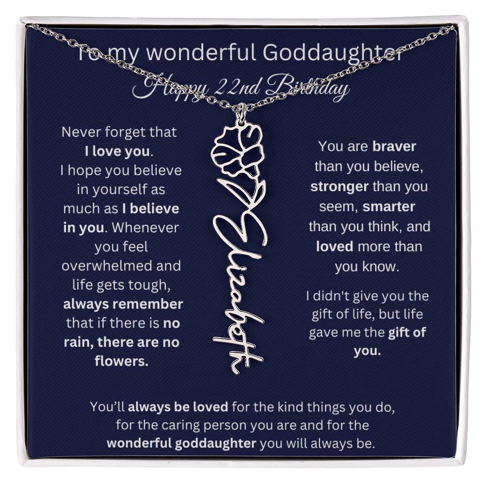 Goddaughter 22nd Birthday Gift | Flower Name Necklace