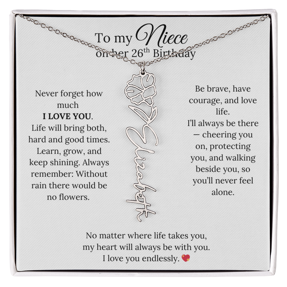 26th Birthday Gift from Aunt - Personalized Birth Flower Name Necklace
