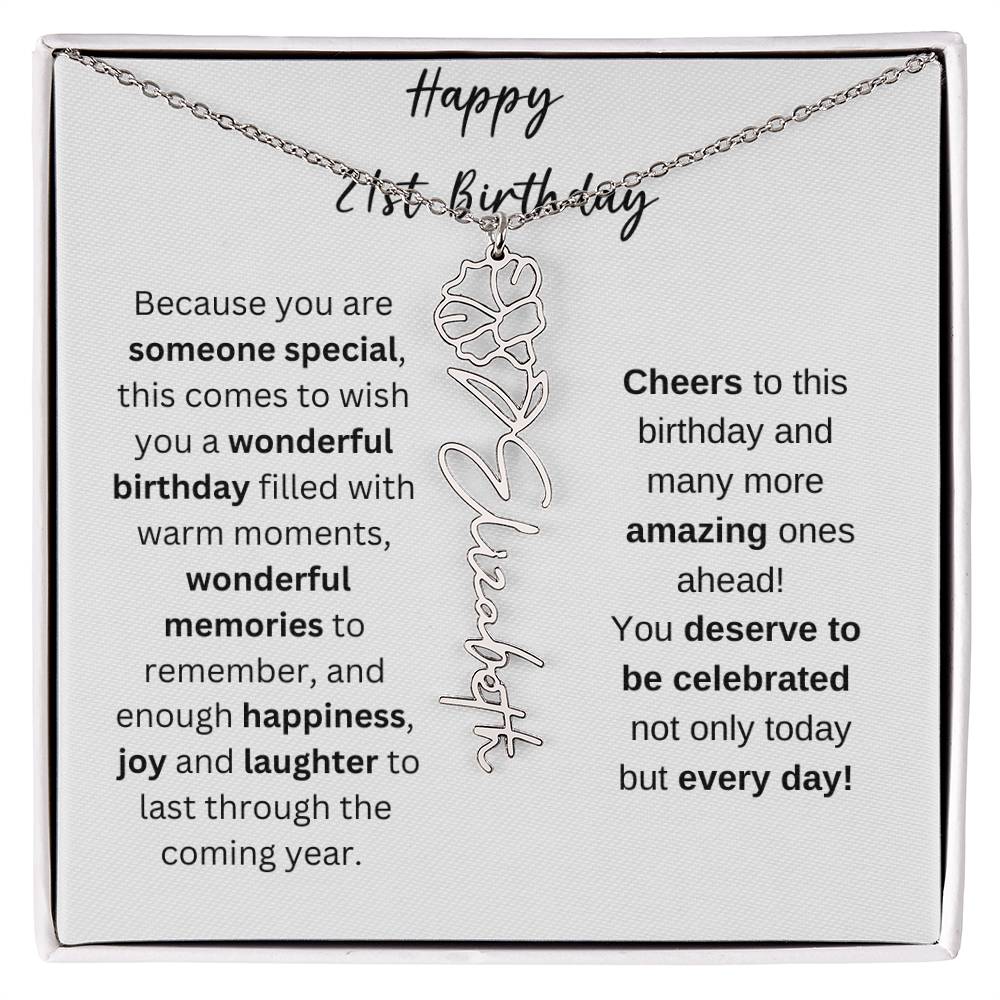 Happy 21st Birthday - Flower Name Necklace