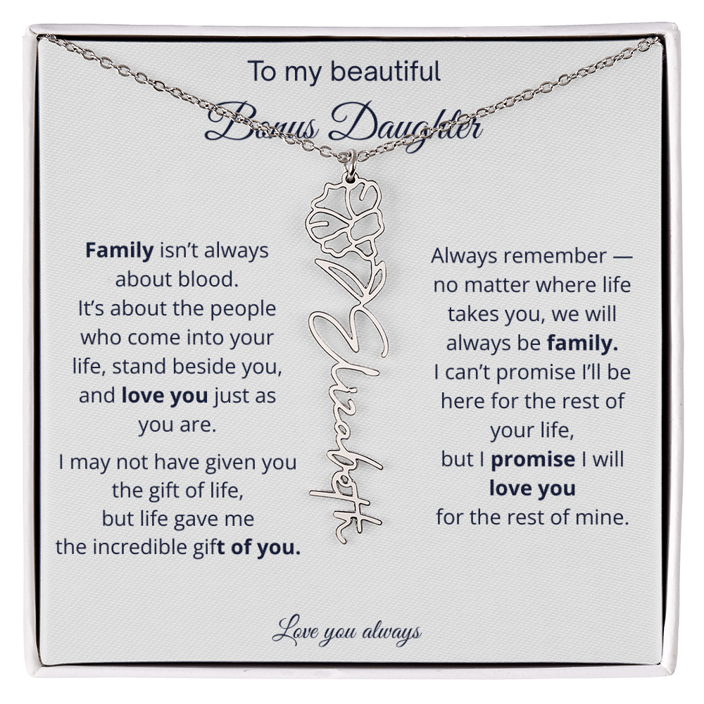 To My Beautiful Bonus Daughter | Love You Always | Birth Flower Name Necklace