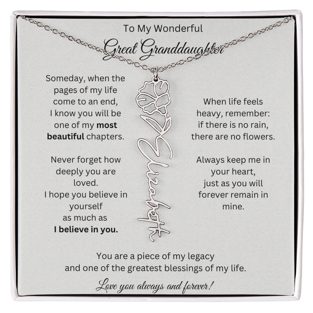 Great Granddaughter Gift - Custom Birth Flower Name Necklace