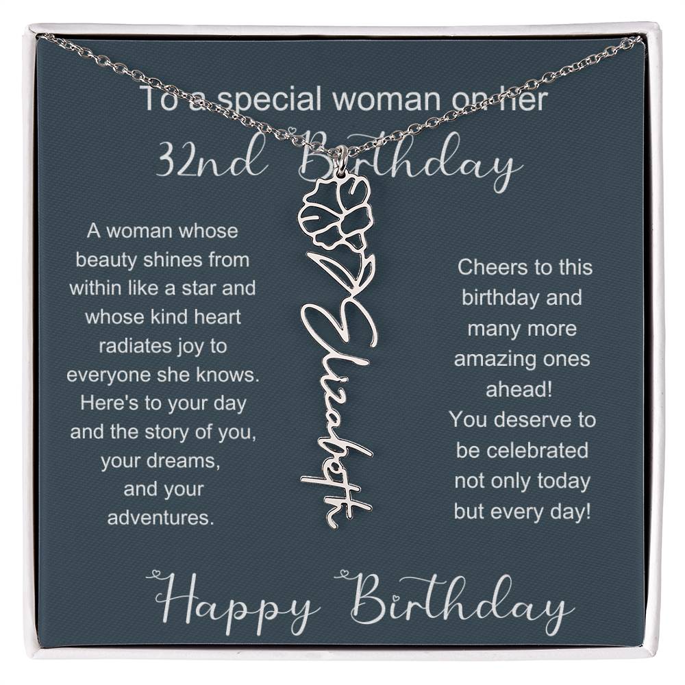 To A Special Woman On Her 32nd Birthday | Flower Name Necklace