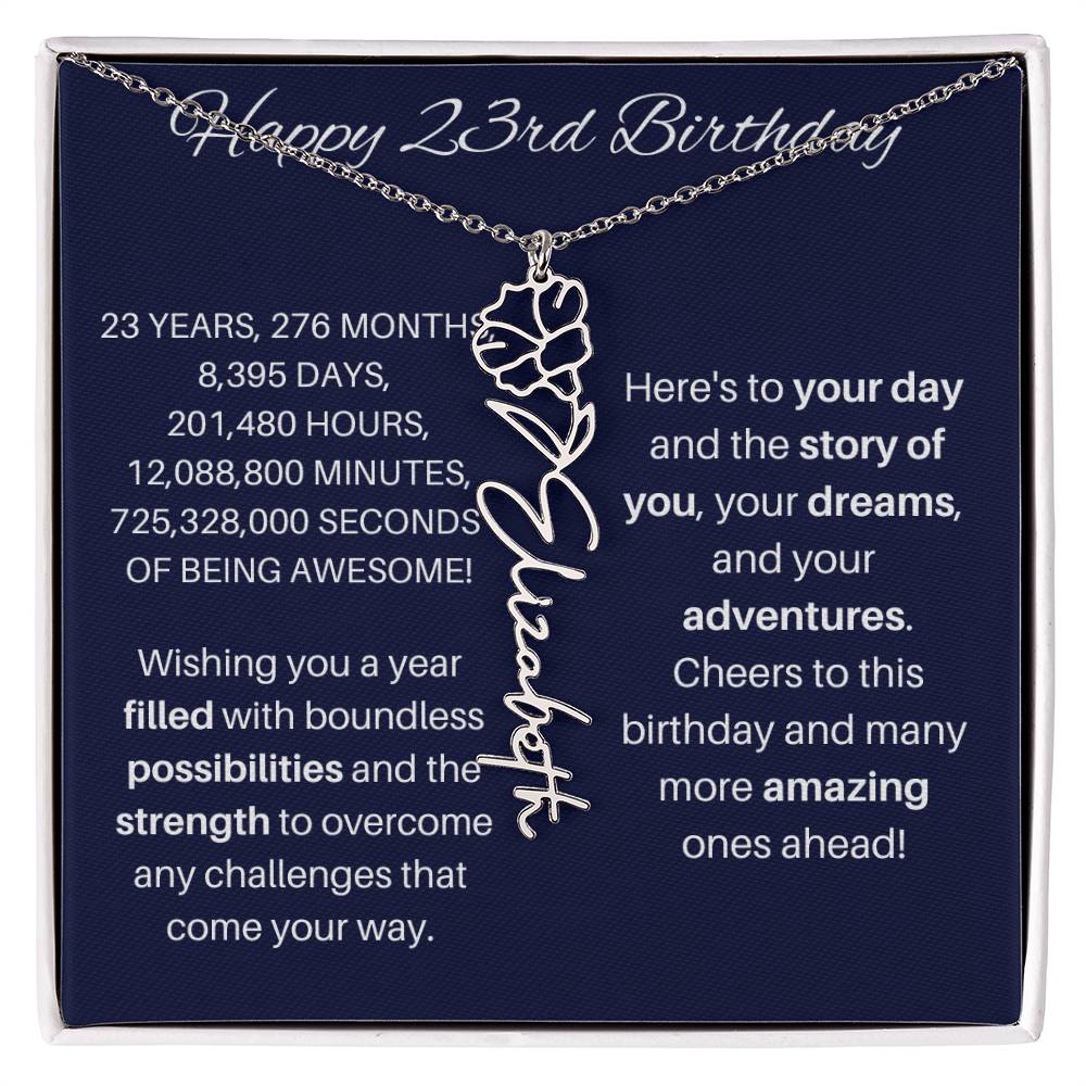 23rd Birthday Birth Flower Necklace