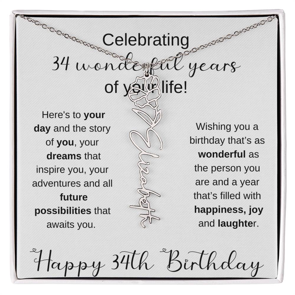 Happy 34th Birthday | Flower Name Necklace