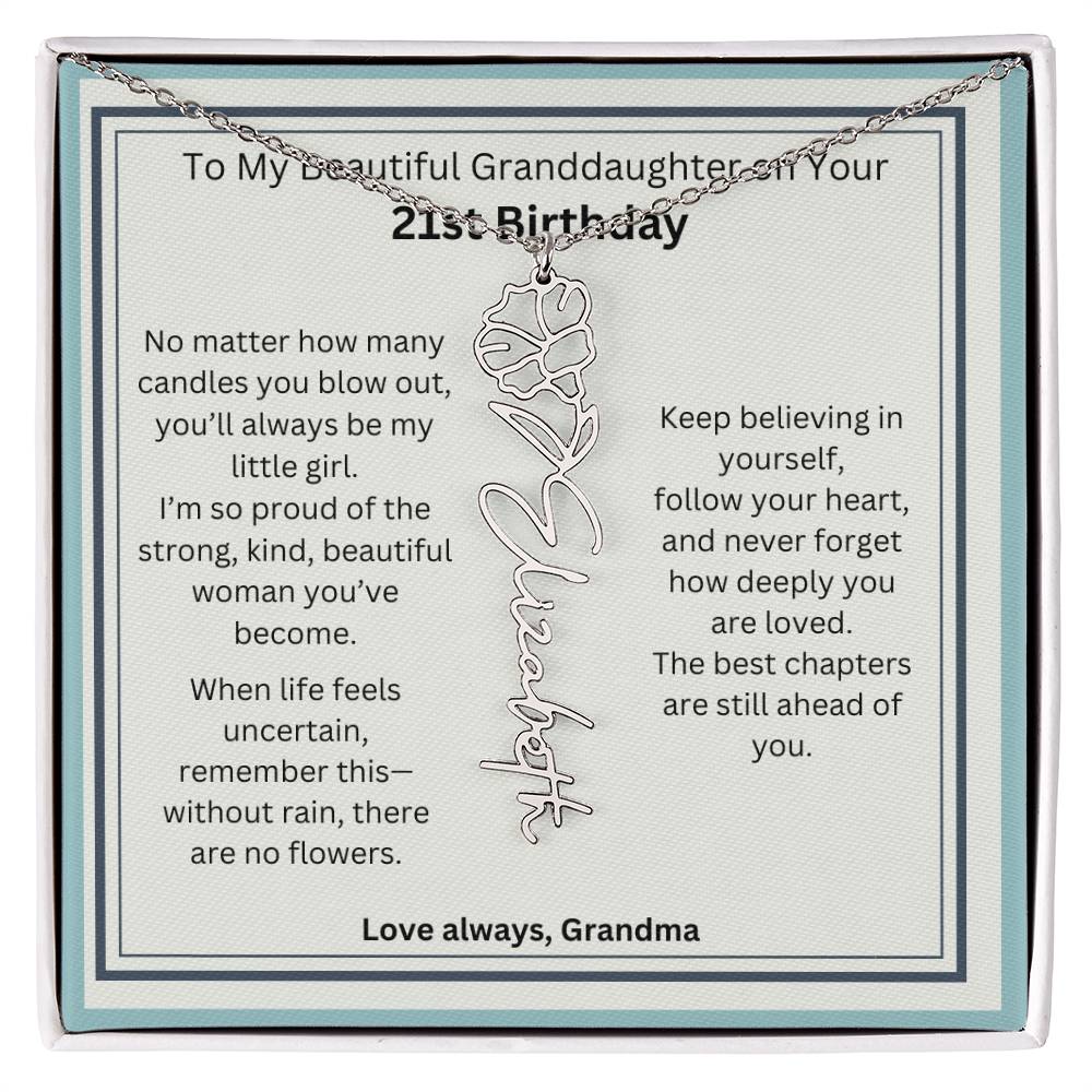 21st Birthday Gift for Granddaughter - Birth Flower Name Necklace