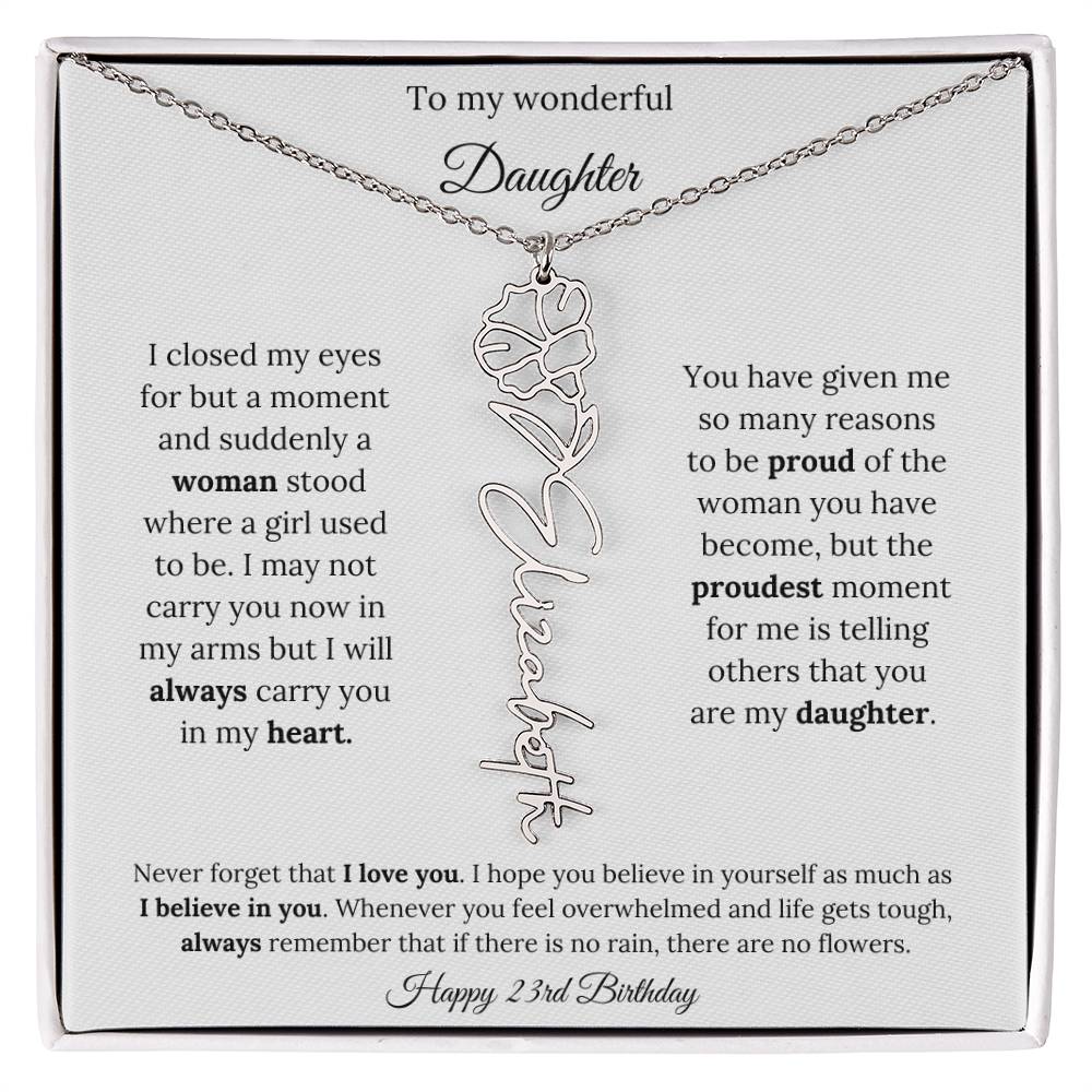 Happy 23rd Birthday | Never Forget That I Love You | Flower Name Necklace