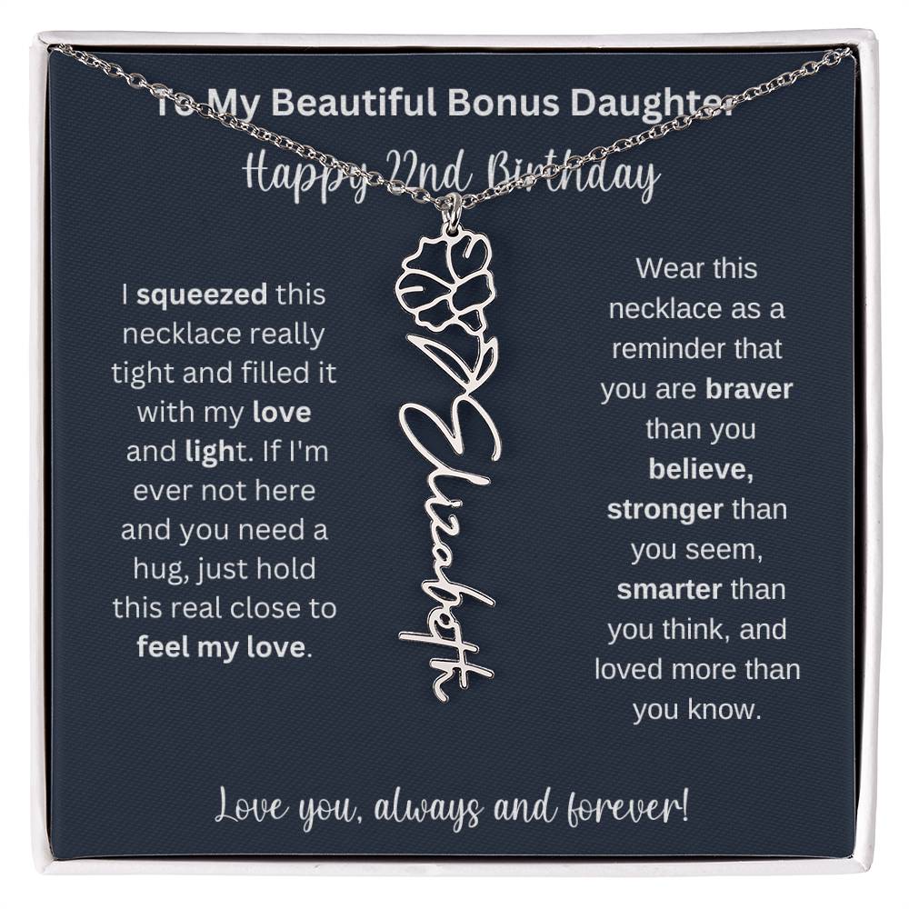 To My Beautiful Bonus Daughter | Happy 22nd Birthday | Flower Name Necklace
