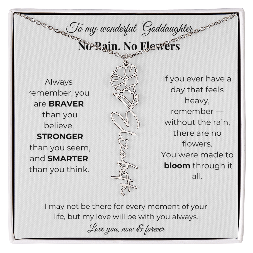 Birth Flower Necklace for Goddaughter with Message Card