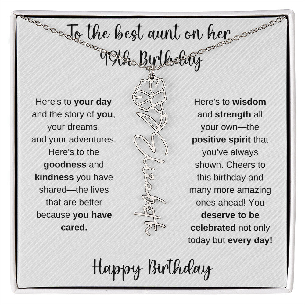 To The Best Aunt - Happy 49th Birthday | Flower Name Necklace