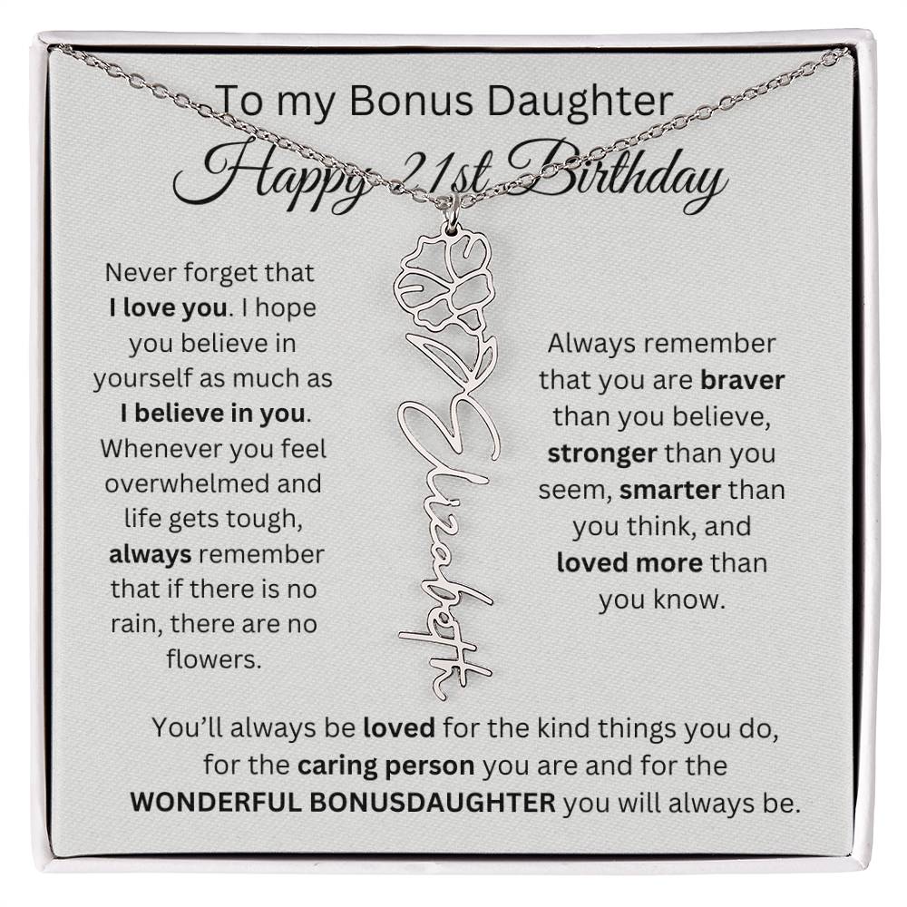 21st Birthday Gift To My Bonus Daughter | Flower Name Necklace