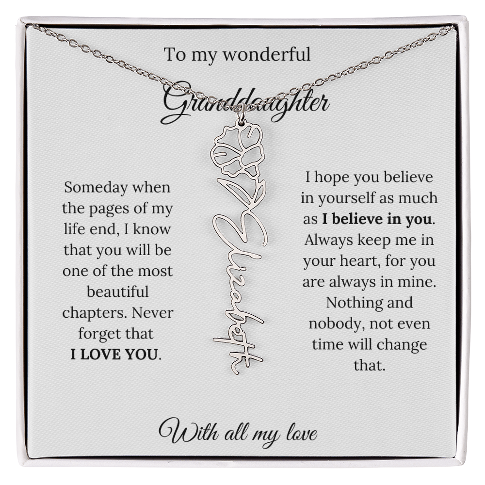 To My Granddaughter Necklace – Custom Floral Keepsake Jewelry Gift from Grandma & Grandpa