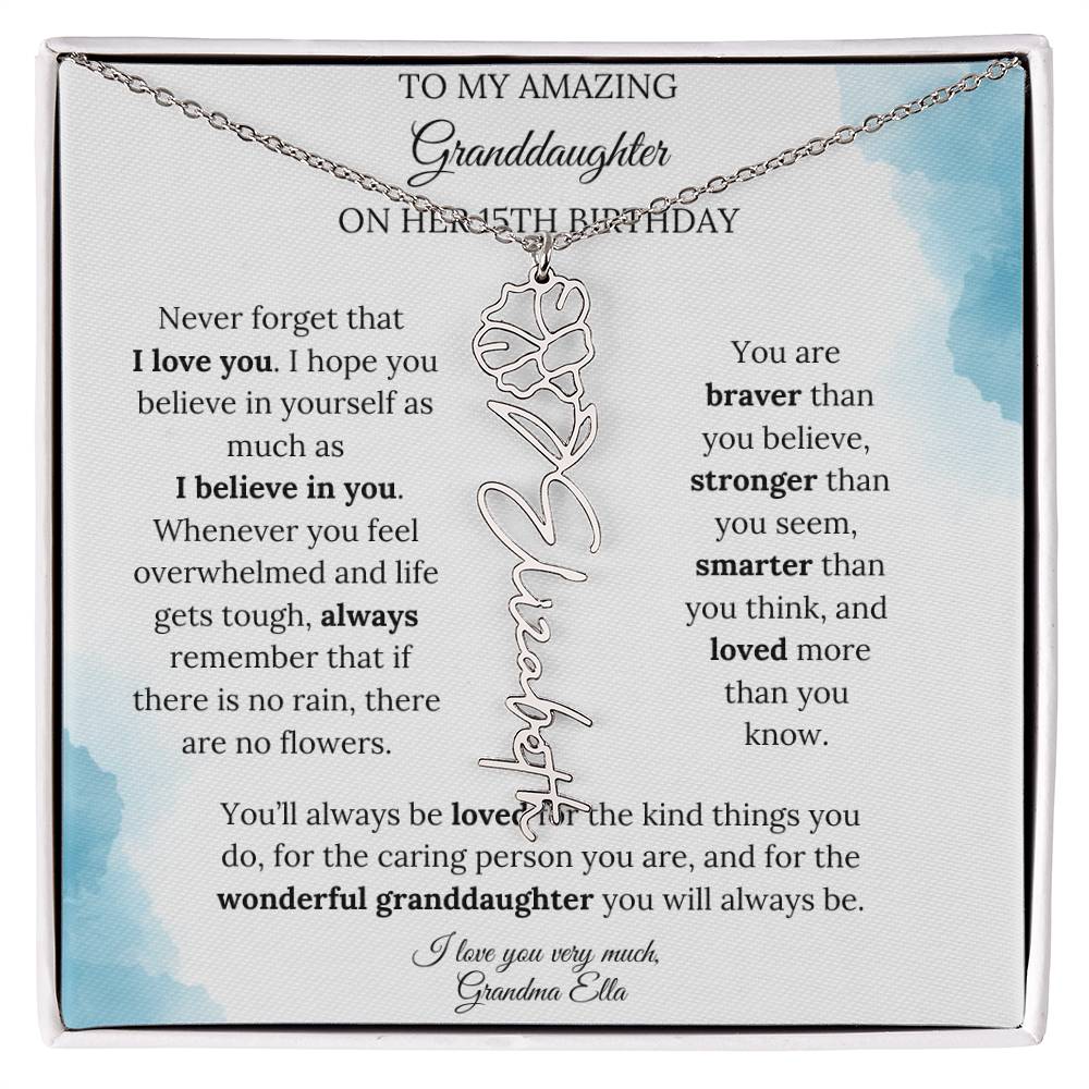 Birth Month Flower Name Necklace for My Granddaughter's 15th Birthday