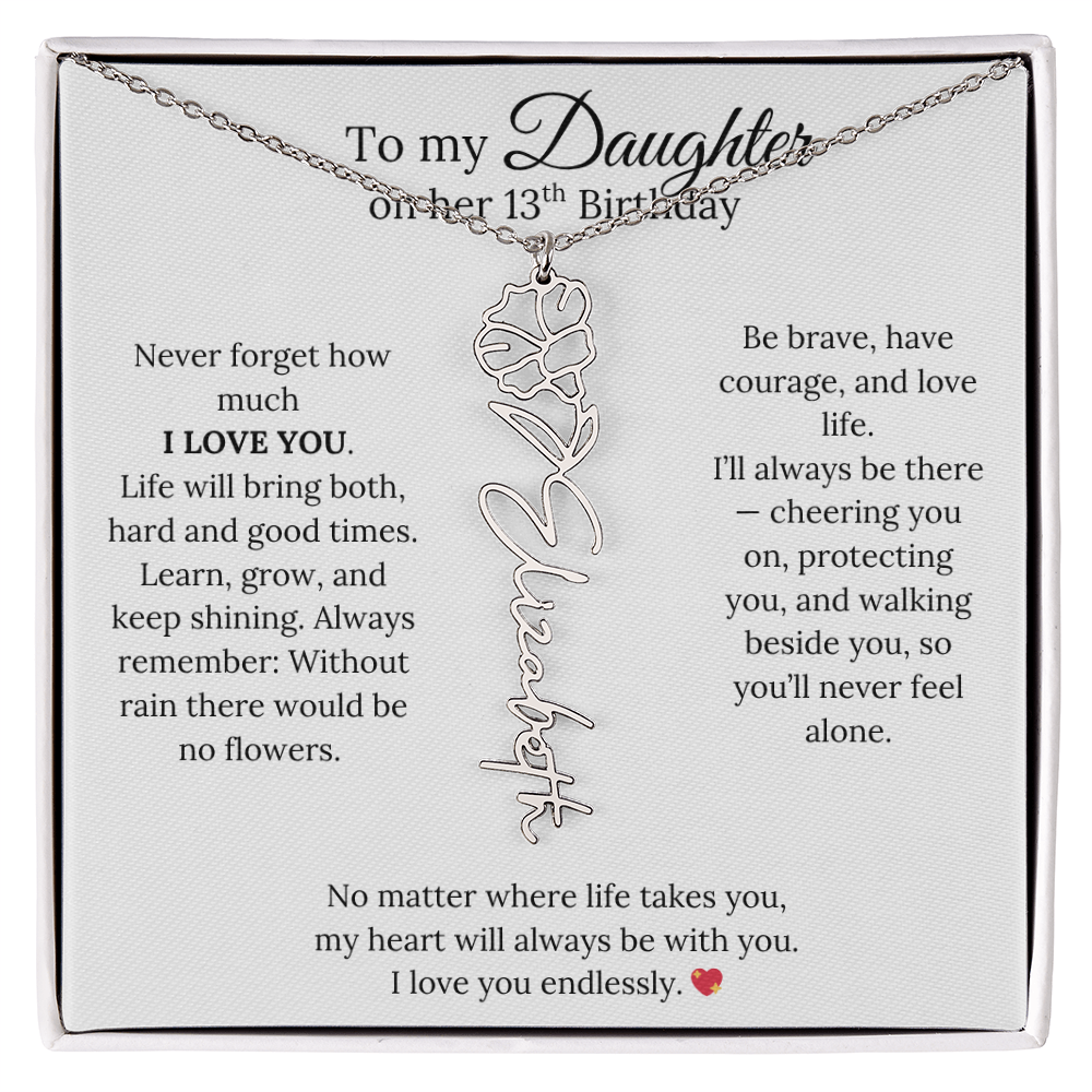 13th Birthday Gift from Mom - Personalized Flower Name Necklace