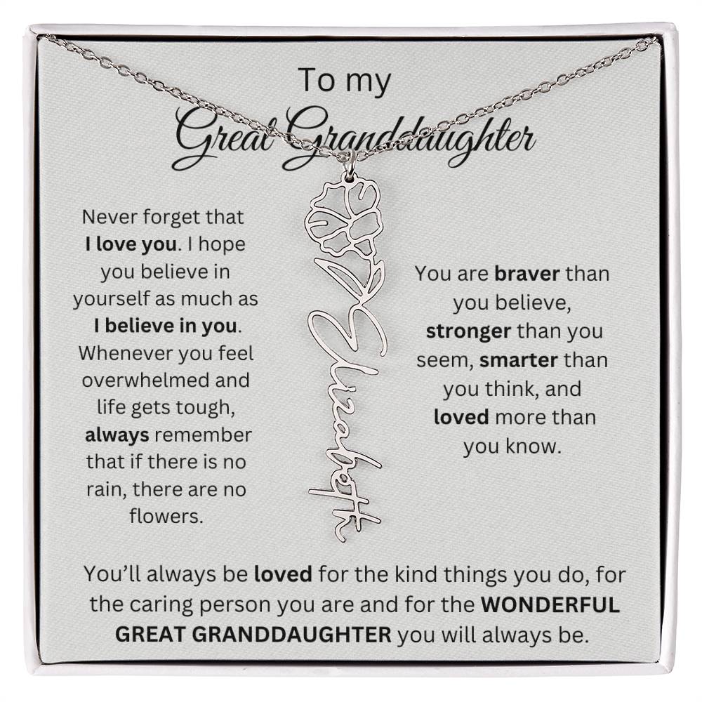 To My Great Granddaughter | I Love You | Flower Name Necklace
