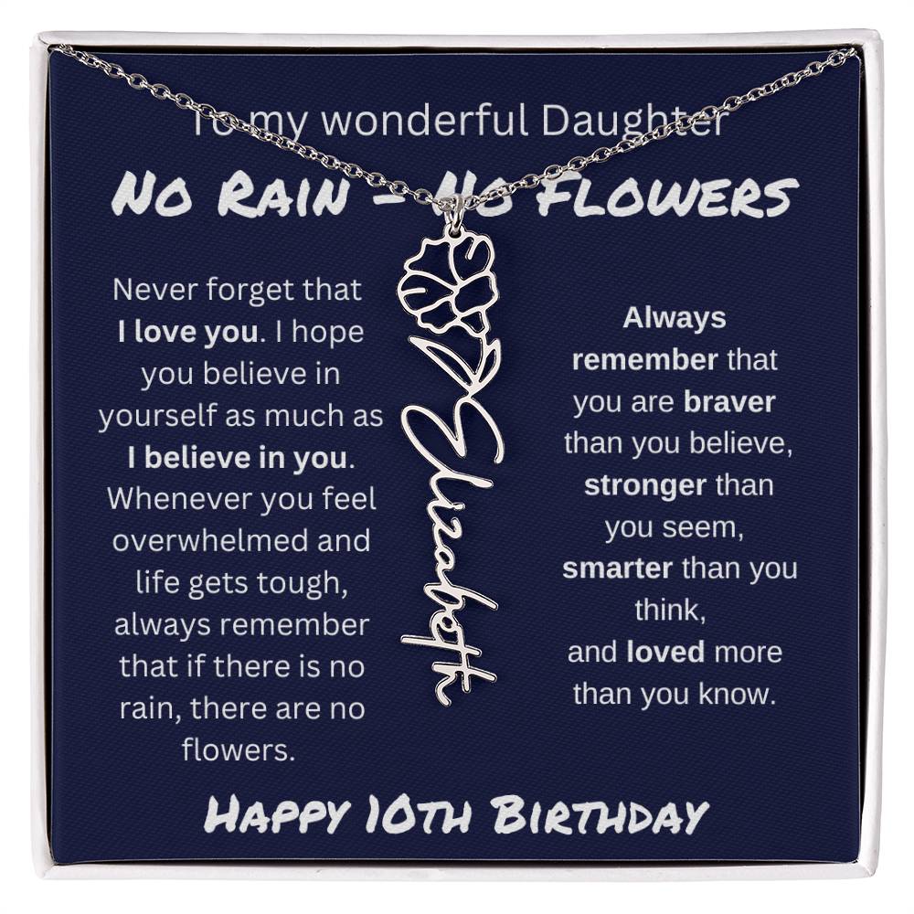 No Rain - No Flower | Happy 10th Birthday | Flower Name Necklace