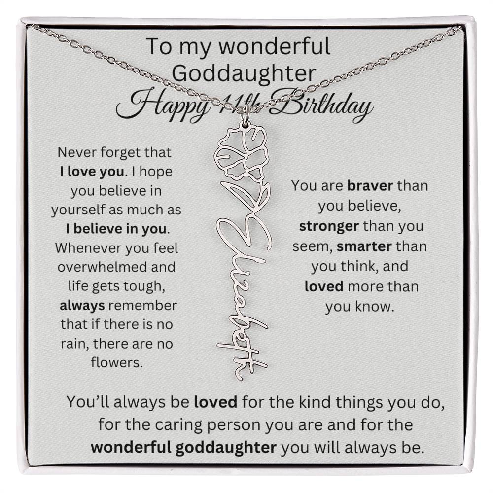 To My Wonderful Goddaughter - Happy 11th Birthday - Flower Name Necklace