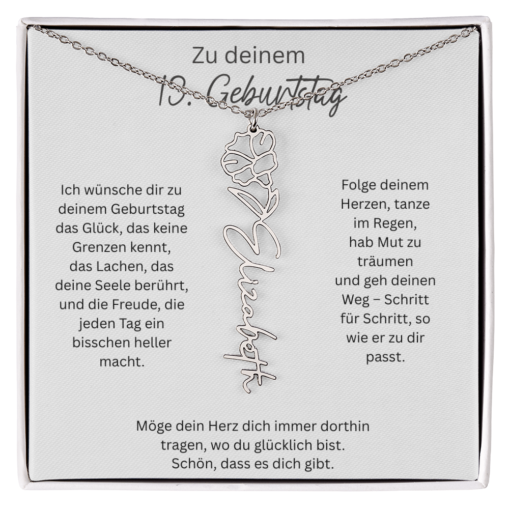 Geburtsblumen Namenskette zum 13 Geburtstag personalisiert Name Kette Gravur Geschenk