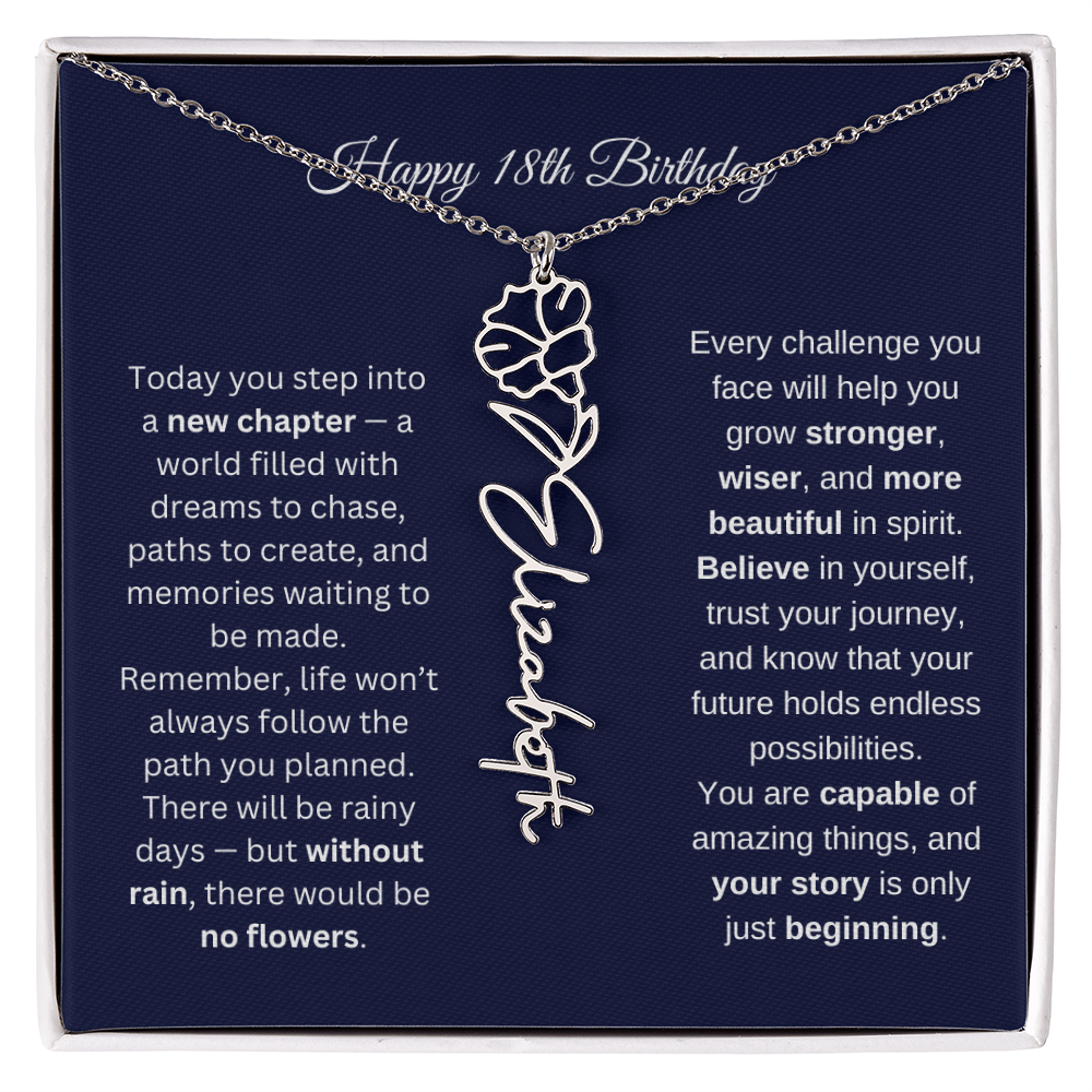 18th Birthday Birth Flower Name Necklace