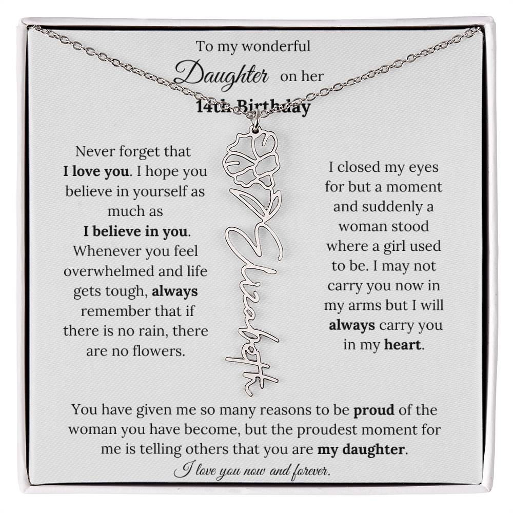Custom Birth Flower Name Necklace To My Daughter On Her 14th Birthday