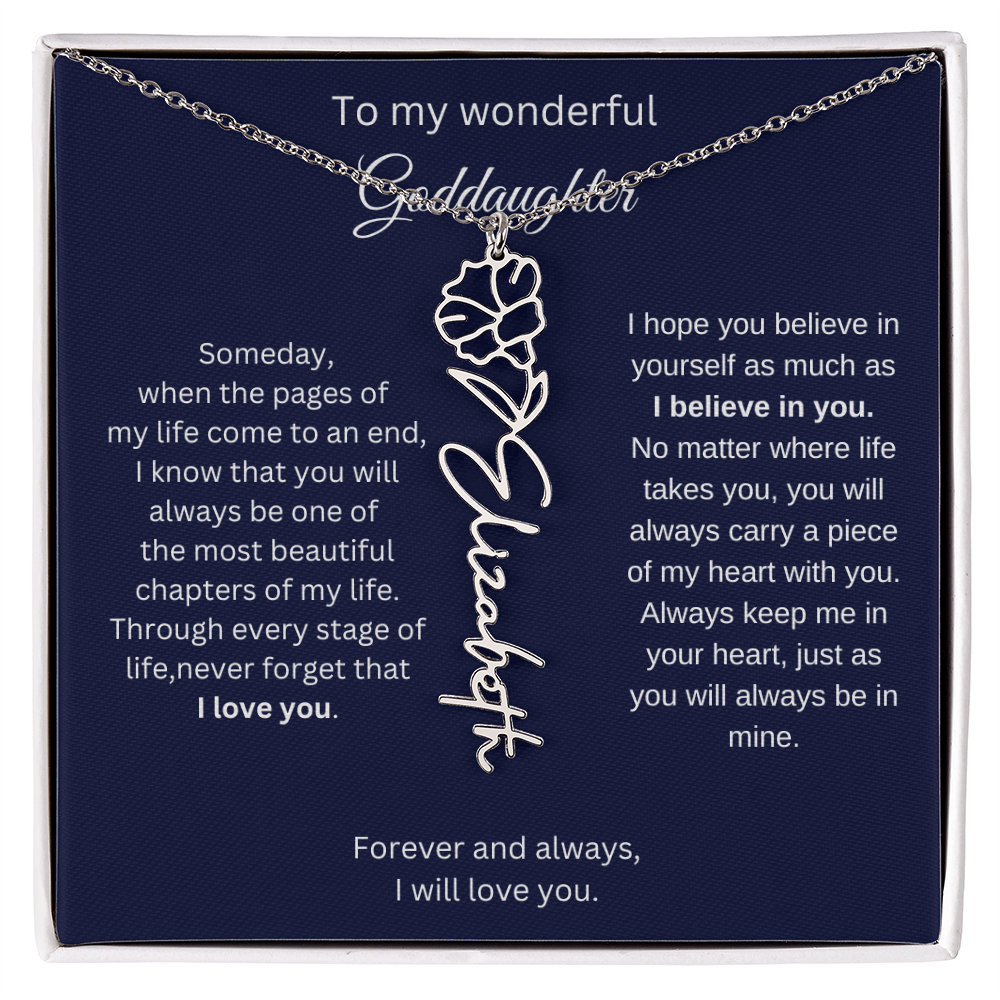 Luxury Goddaughter Gift - Birth Flower Name Necklace