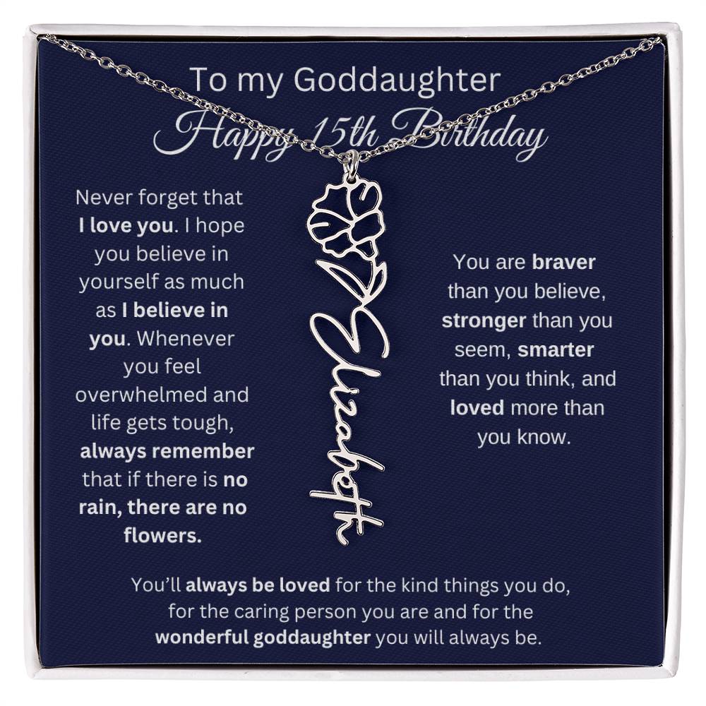 To My Goddaughter - Happy 15th Birthday - Flower Name Necklace