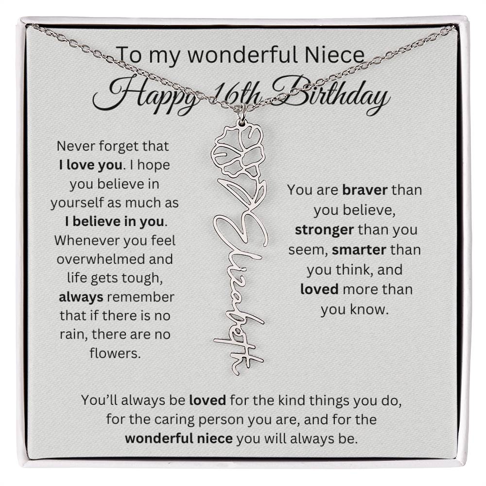 To My Wonderful Niece Happy 16th Birthday - Flower Name Necklace