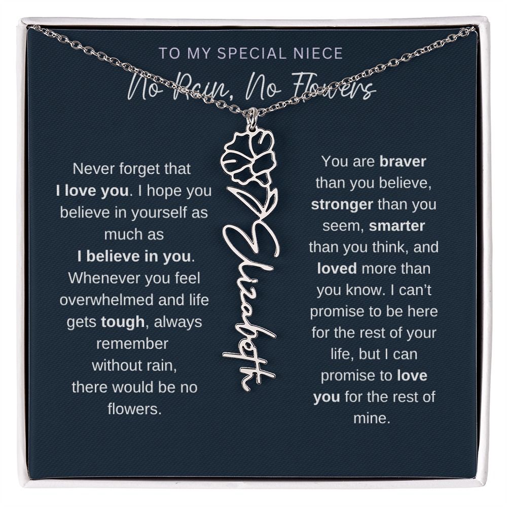 To My Special Niece | No Rain, No Flowers | Birth Flower Name Necklace