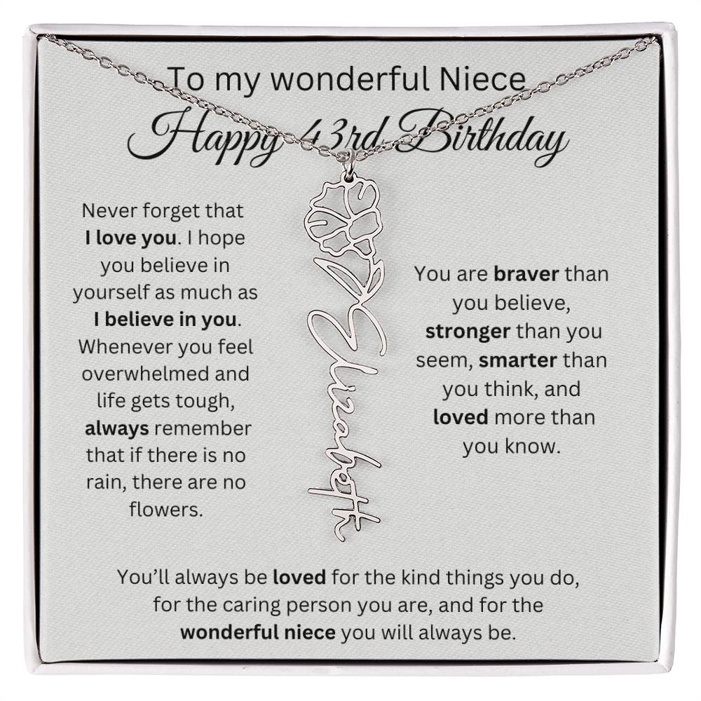 To My Wonderful Niece Happy 43rd Birthday - Flower Name Necklace