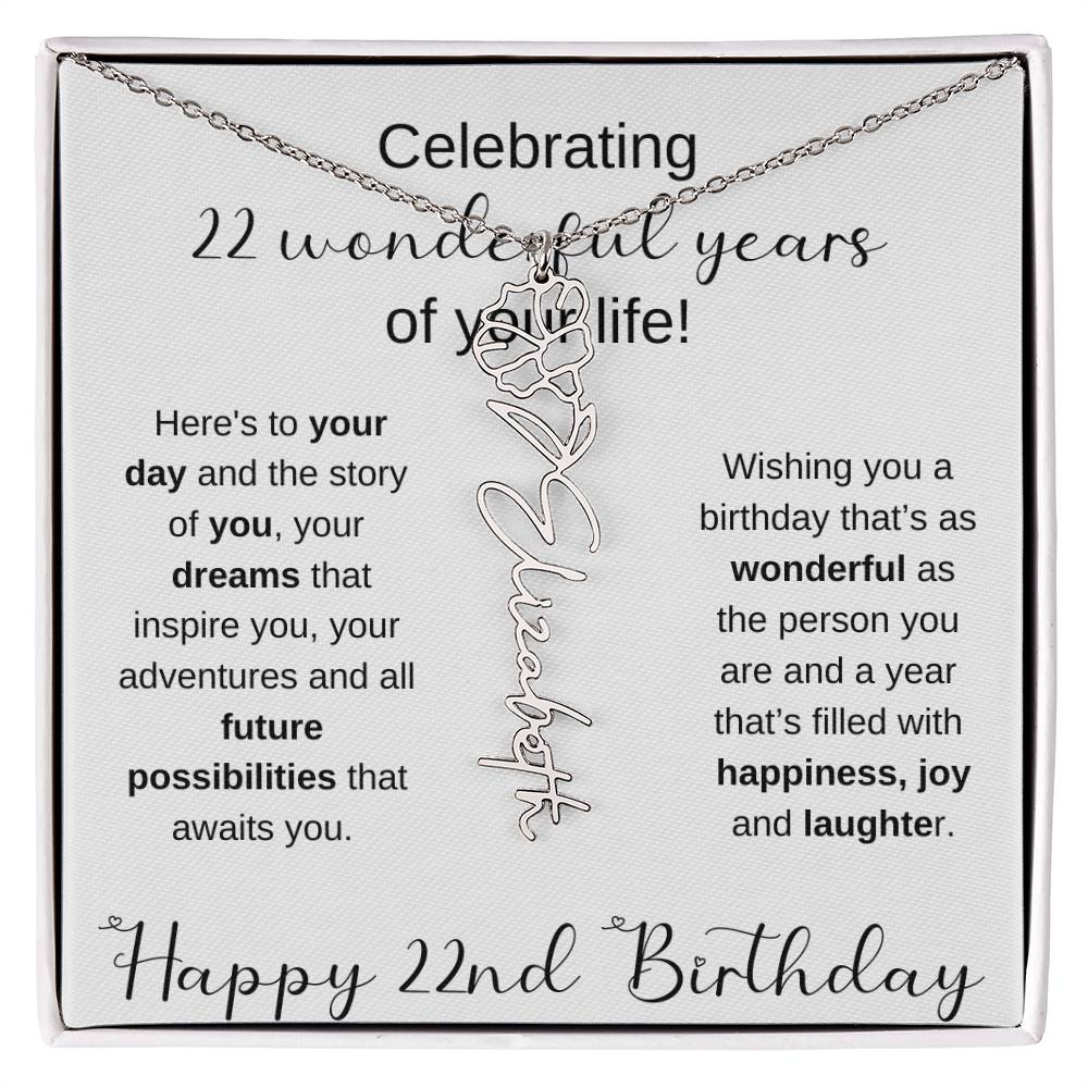 Happy 22nd Birthday | Flower Name Necklace