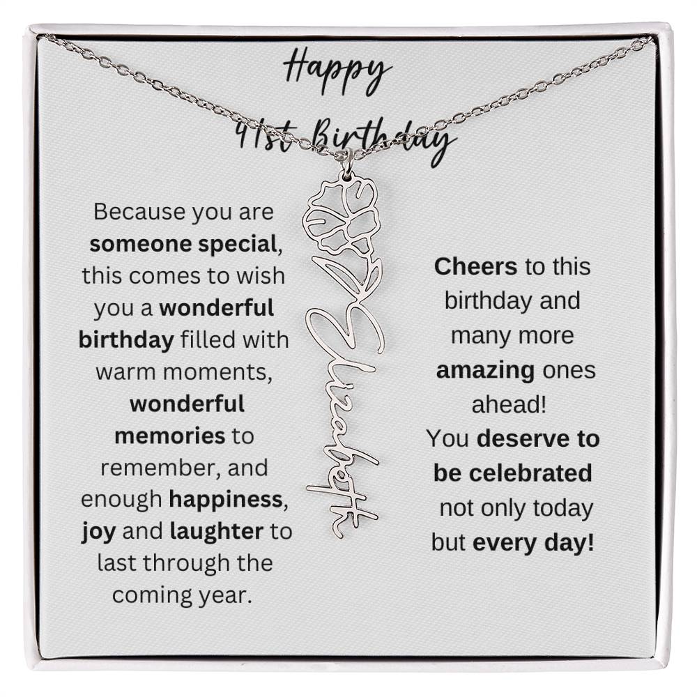 Happy 41st Birthday - Flower Name Necklace