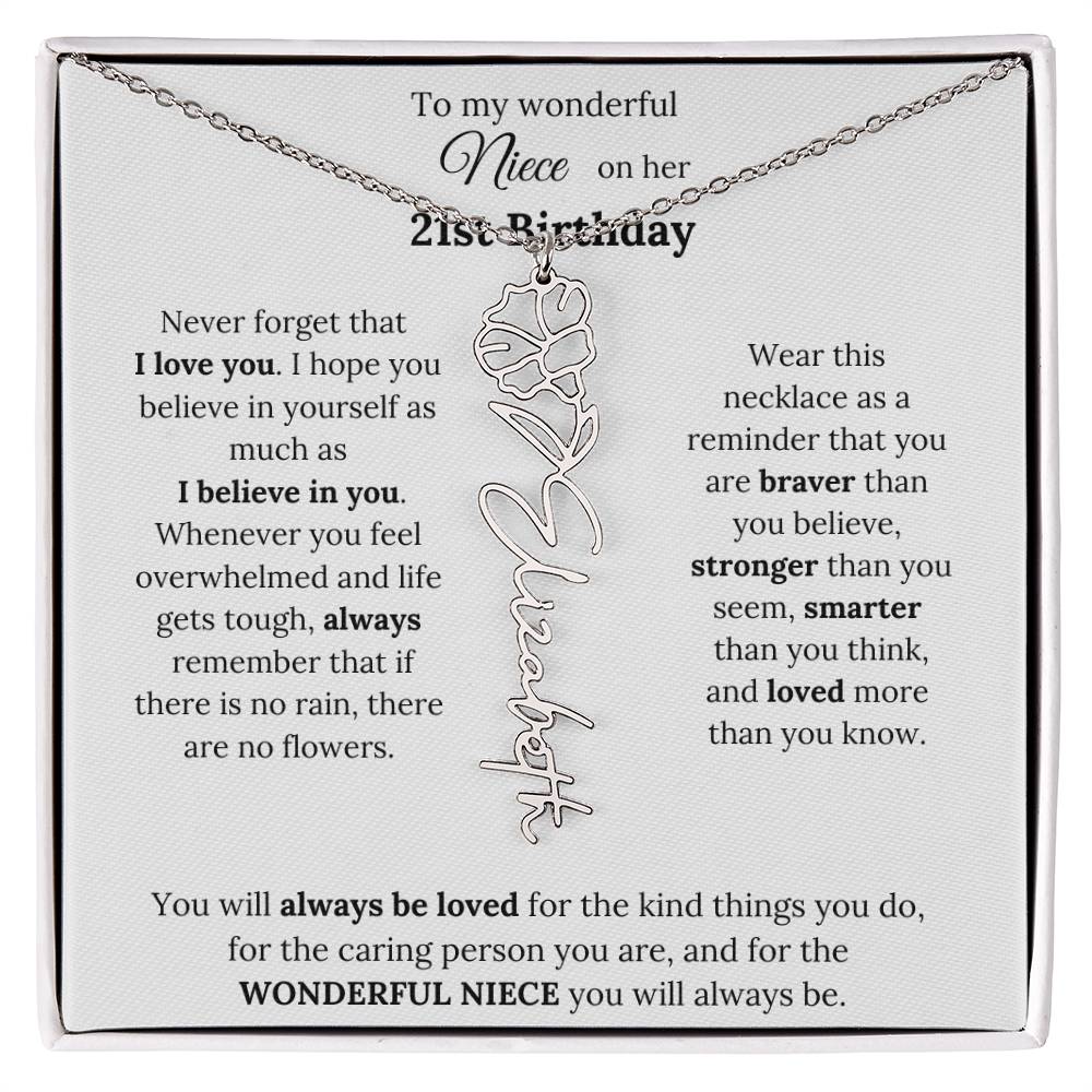 To My Wonderful Niece Happy 21st Birthday | Flower Name Necklace