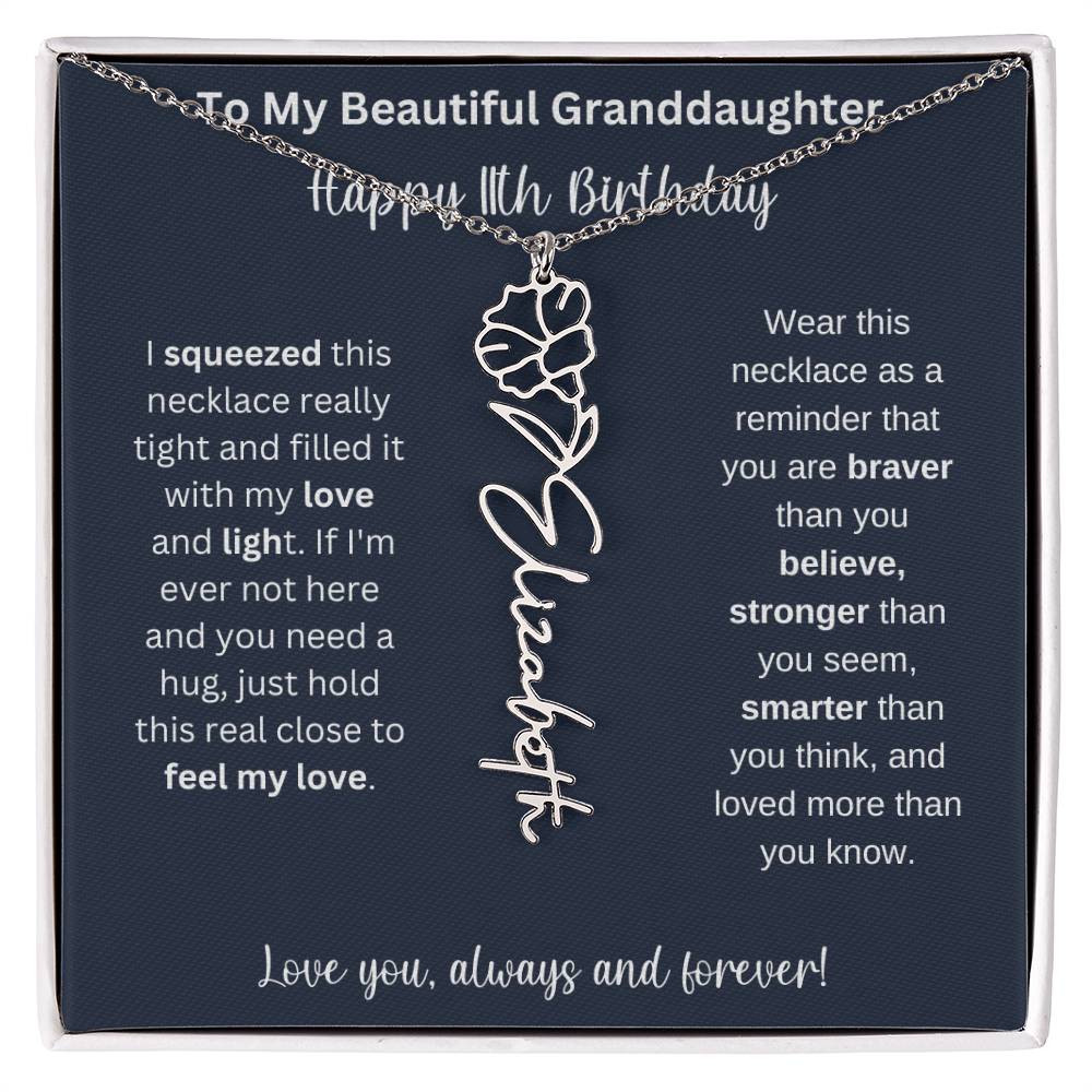 Flower Name Necklace 11th Birthday Necklace Gift To My Granddaughter