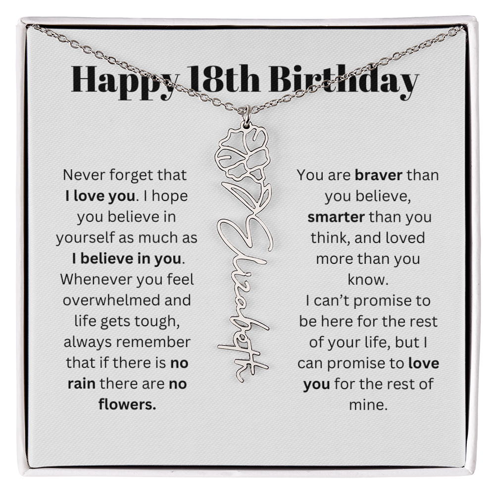 18th Personalized Birthday Gift for Her - Flower Name Necklace
