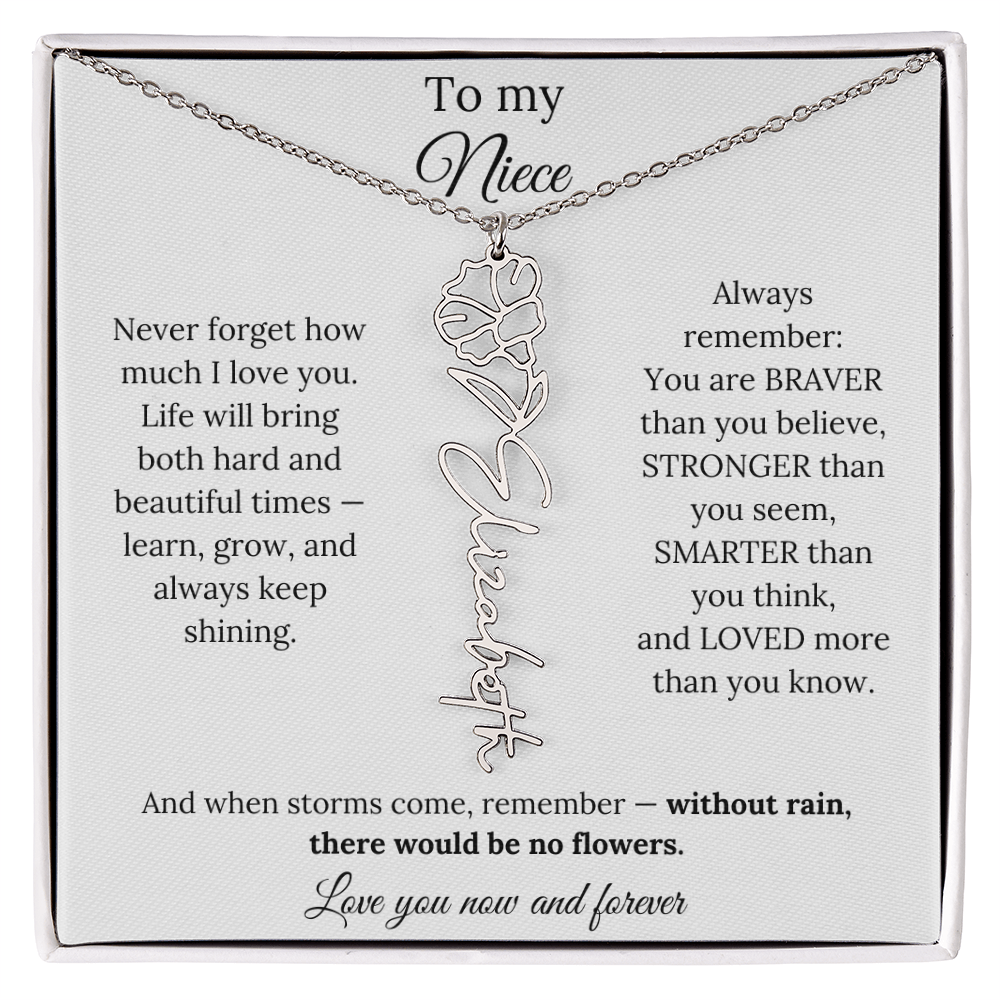To My Niece Birth Flower Name Necklace From Aunt
