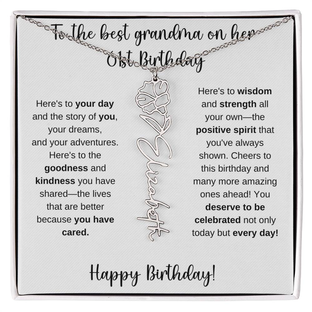 To The Best Grandma - Happy 61st Birthday | Flower Name Necklace
