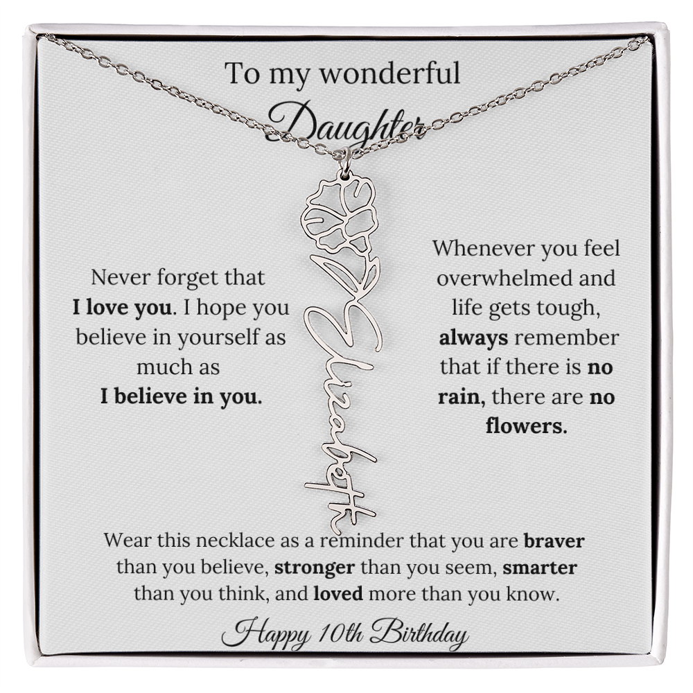 Daughter Jewelry 10th Birthday Gift - Flower Name Necklace