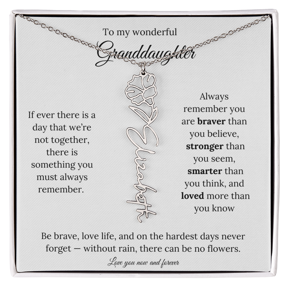 Birth Flower Necklace for Granddaughter | Personalized Engraved Floral Pendant Gift for Birthday / Keepsake