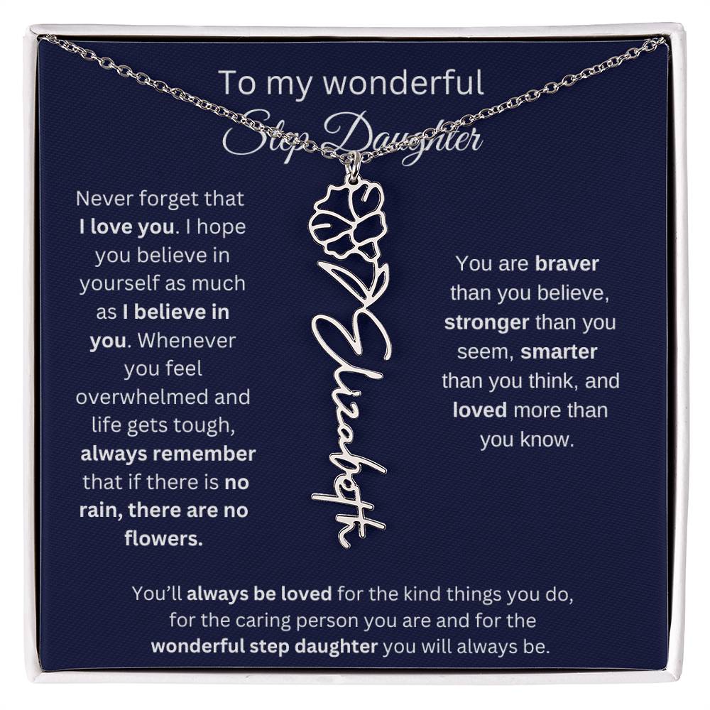 To My  Bonus Daughter Birthmonth Flower Necklace 4