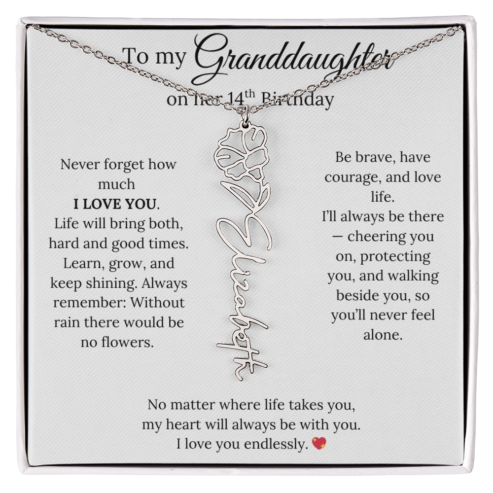 14th Birthday Gift For Granddaughter - Personalized Flower Name Necklace