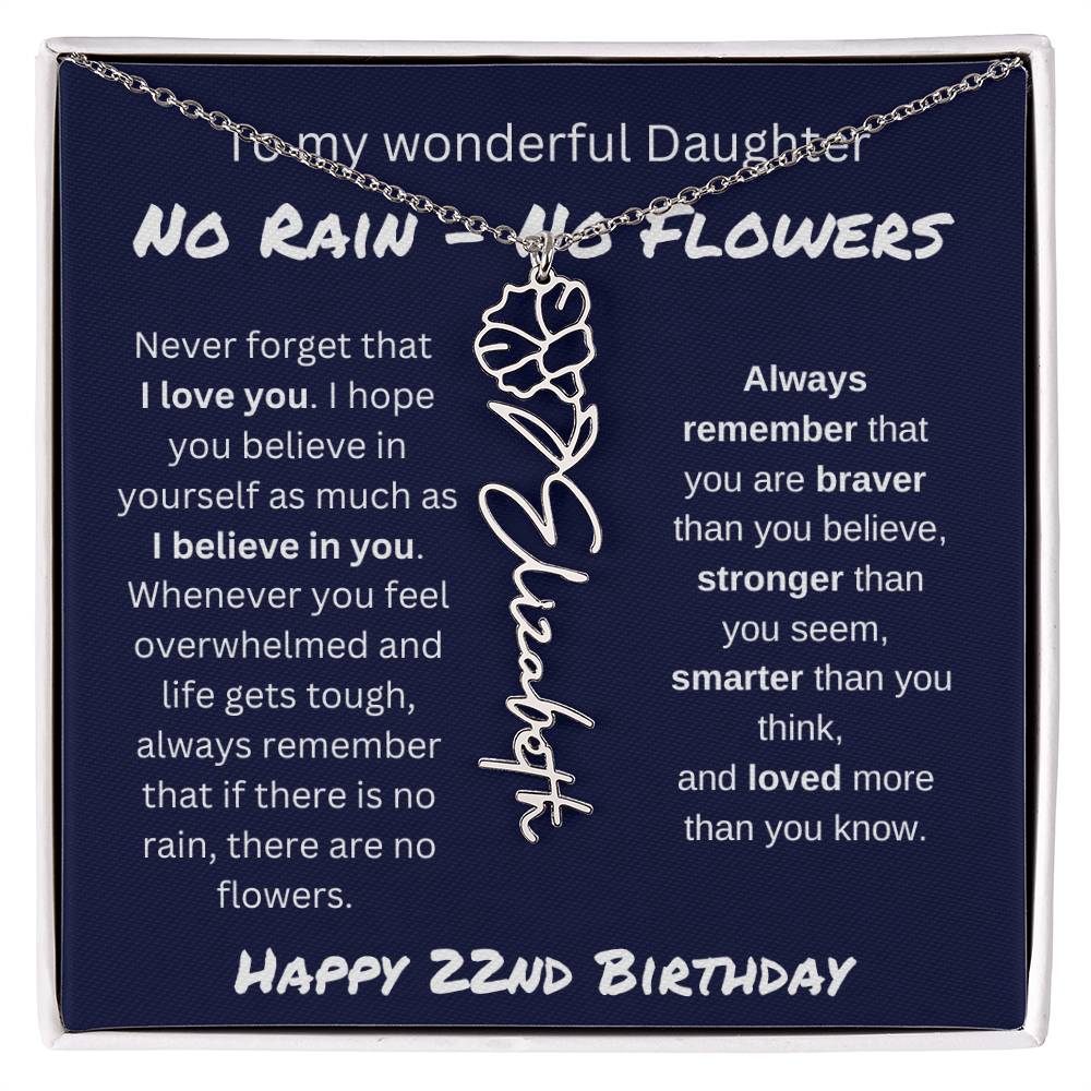 No Rain - No Flower | Happy 22nd Birthday | Flower Name Necklace