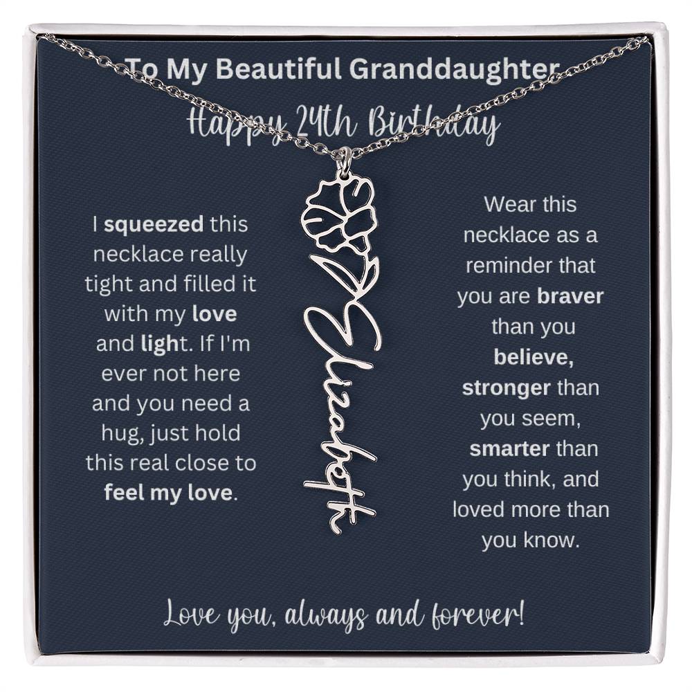 Flower Name Necklace 24th Birthday Necklace Gift To My Granddaughter