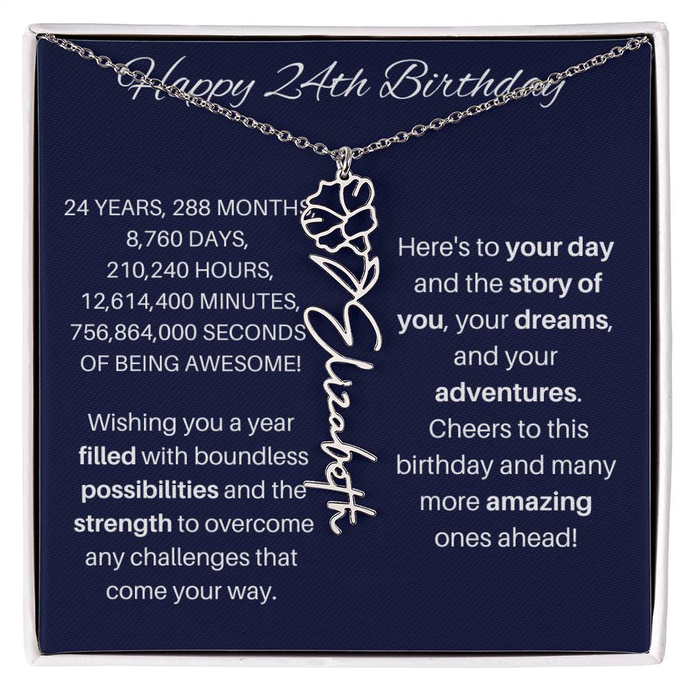 24th Birthday Birth Flower Necklace