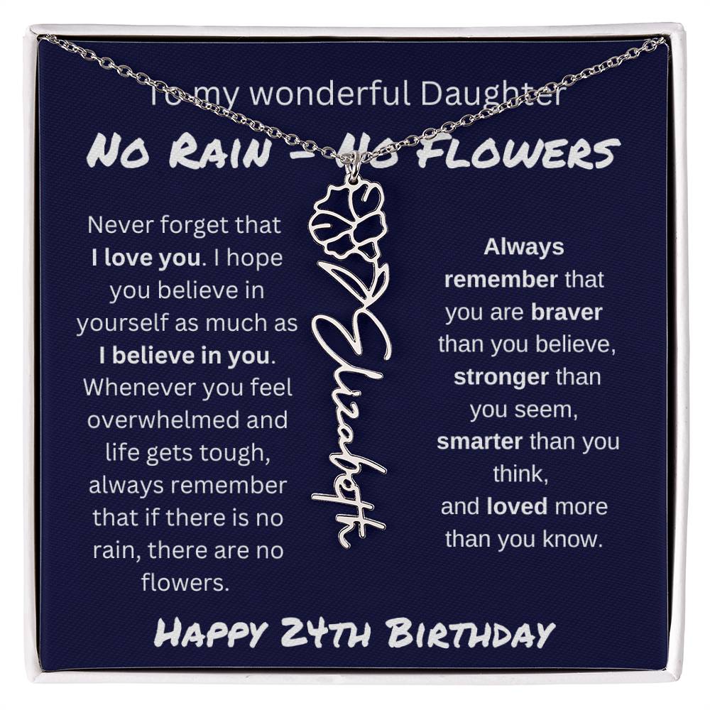 No Rain - No Flower | Happy 24th Birthday | Flower Name Necklace
