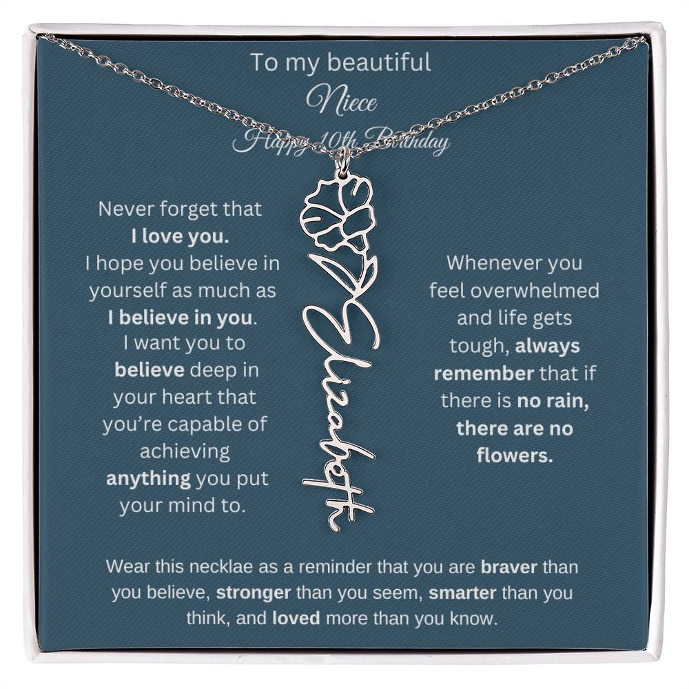 10th Birthday Name Birthflower Necklace Gift for Niece