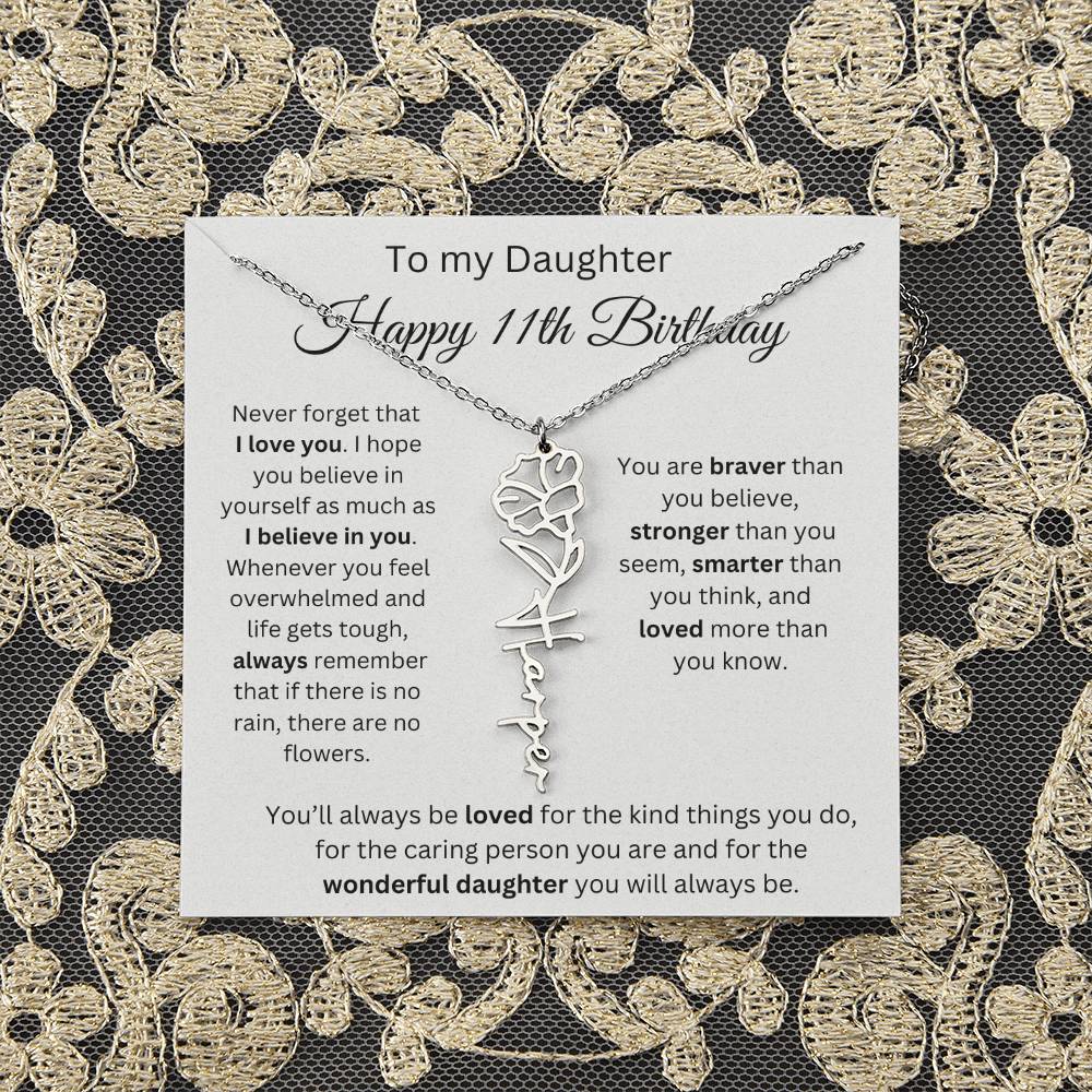 Happy 11th Birthday - Flower Name Necklace