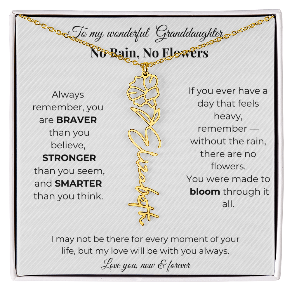 Granddaughter Gift Birth Flower Name Necklace with Card