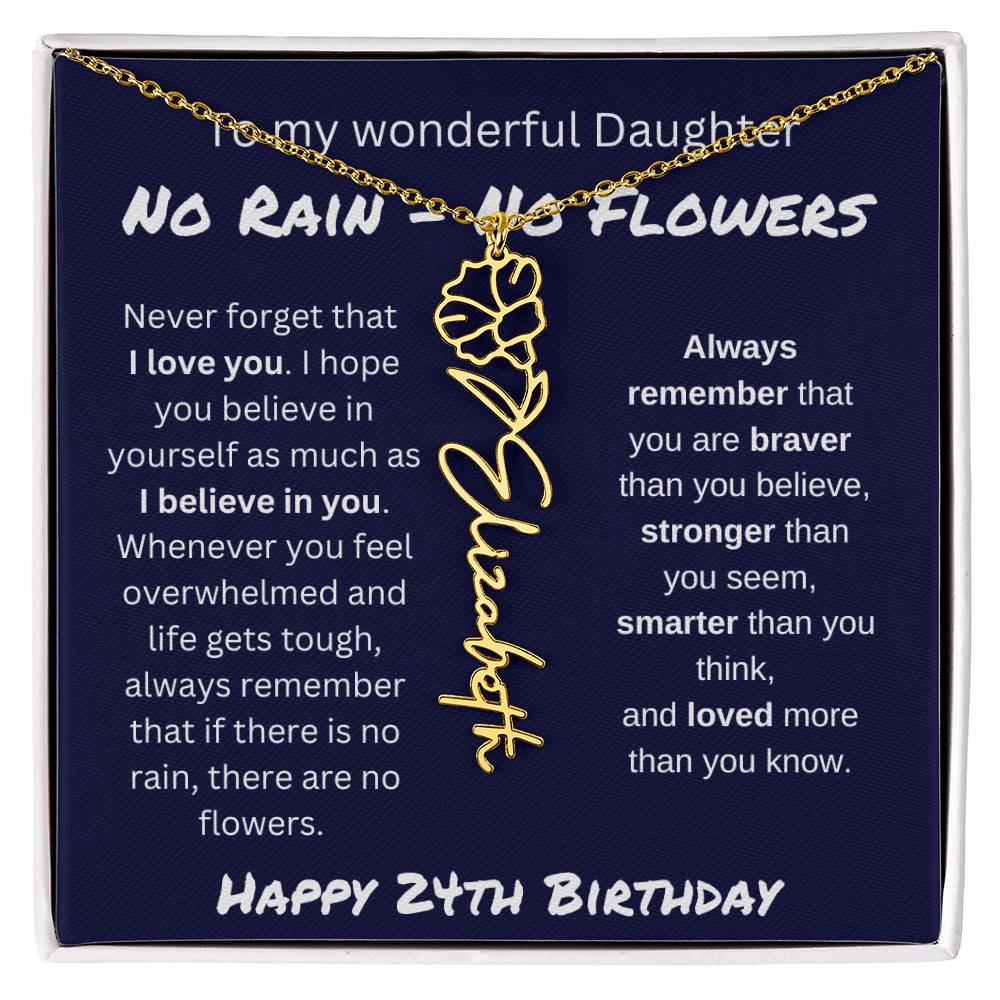 No Rain - No Flower | Happy 24th Birthday | Flower Name Necklace