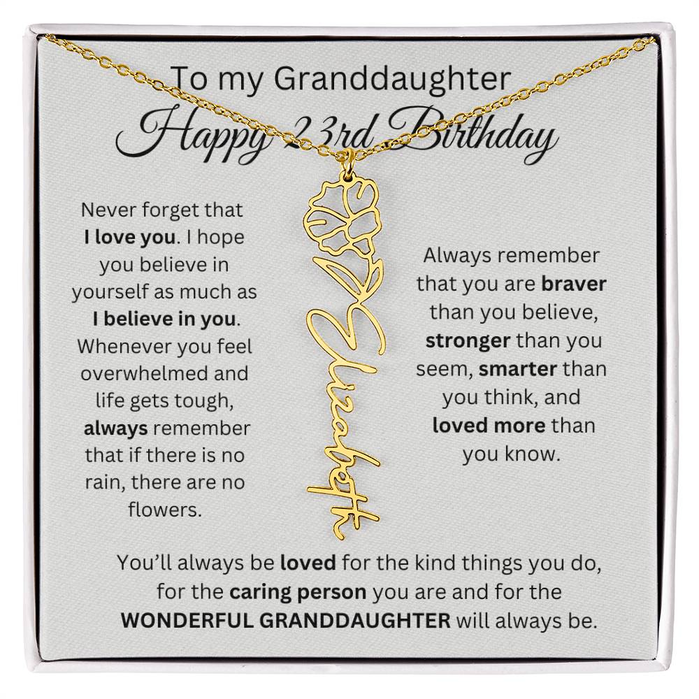 To My Granddaughter | Happy 23rd Birthday | Flower Name Necklace